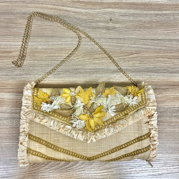 NEW Chico's Neutral Embroidered Fringe Clutch - Picture 2 of 6